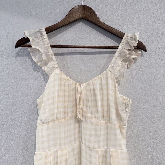 And Now This Sleeveless Maxi Dress Size Medium Gingham Print Ruffle Neutral New - Picture 4 of 12